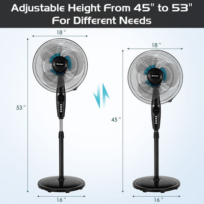 Ventilador de pie de 16 pulgadas de altura ajustable con oscilación silenciosa para el hogar y la oficina
