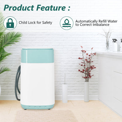 Lavadora portátil completamente automática de 8 lb con bomba de drenaje - Verde