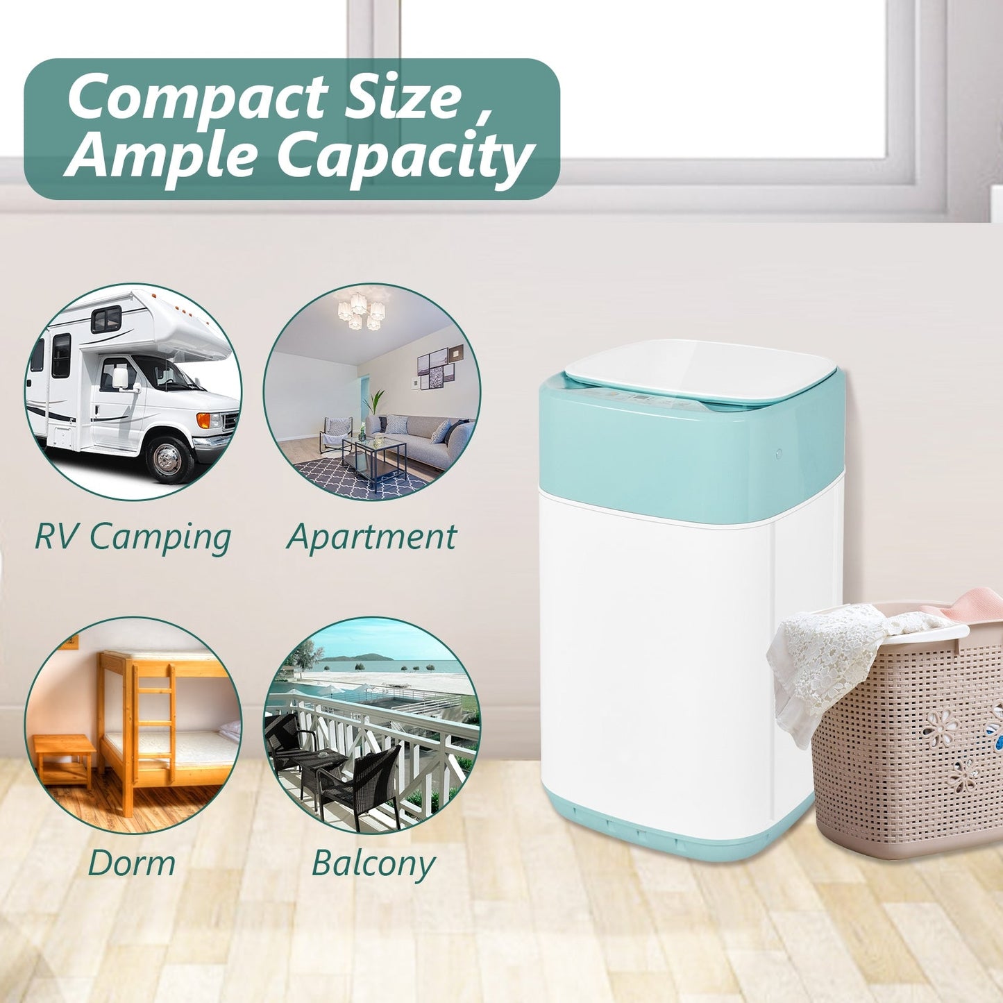 Lavadora portátil completamente automática de 8 lb con bomba de drenaje - Verde