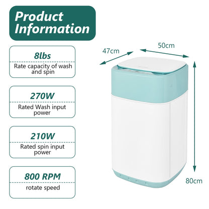 Lavadora portátil completamente automática de 8 lb con bomba de drenaje - Verde