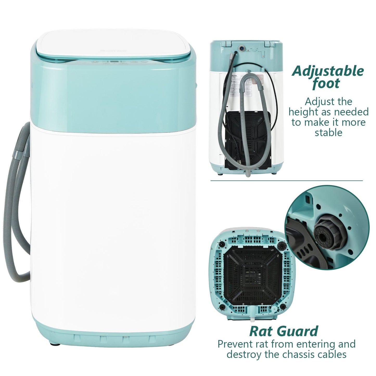 Lavadora portátil completamente automática de 8 lb con bomba de drenaje - Verde