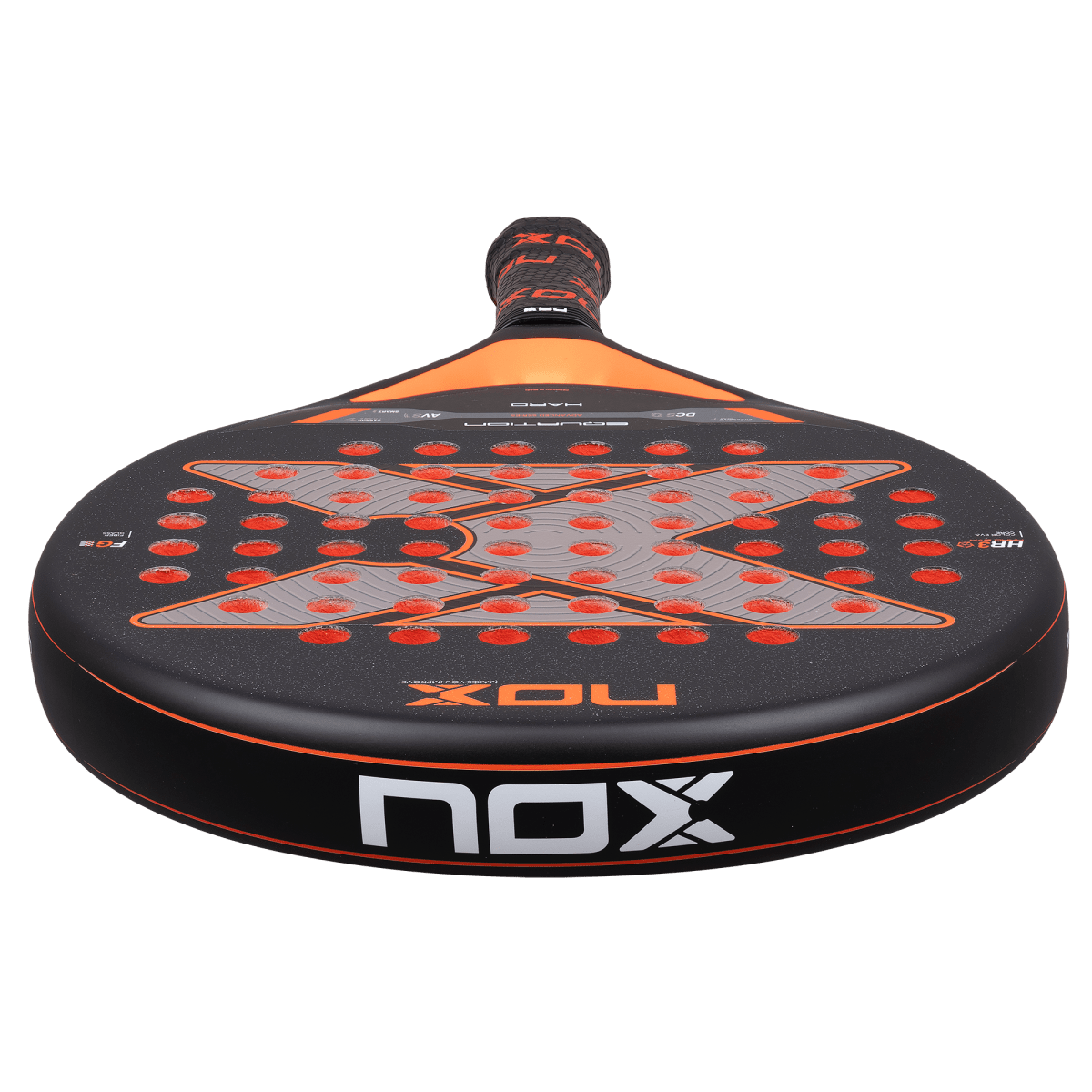 NOX Equation Hard Advanced 2026 padel racket black and orange with bold NOX branding on Tampa Home & Garden Store