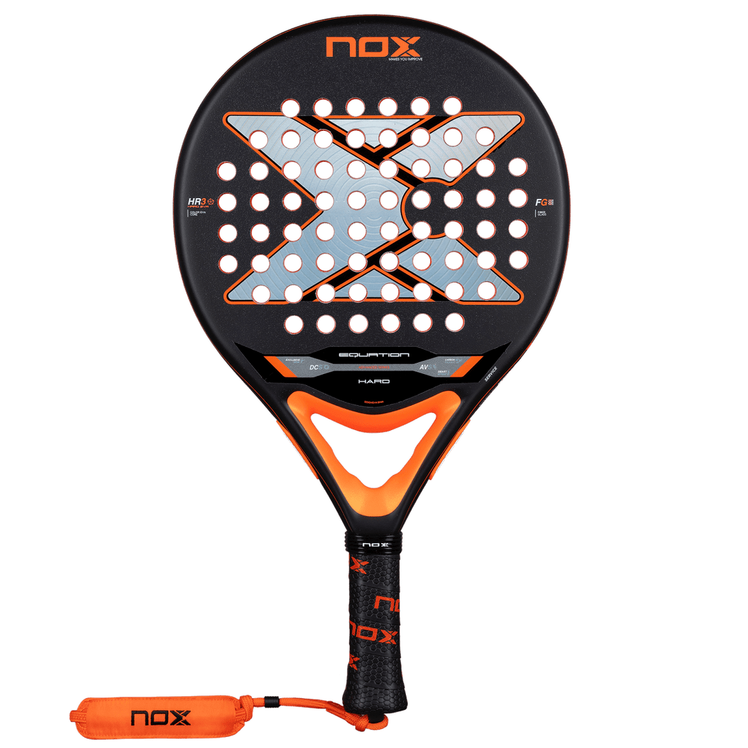 NOX Equation Hard Advanced 2026 padel racket black/orange with holes and orange grip on Tampa Home & Garden Store