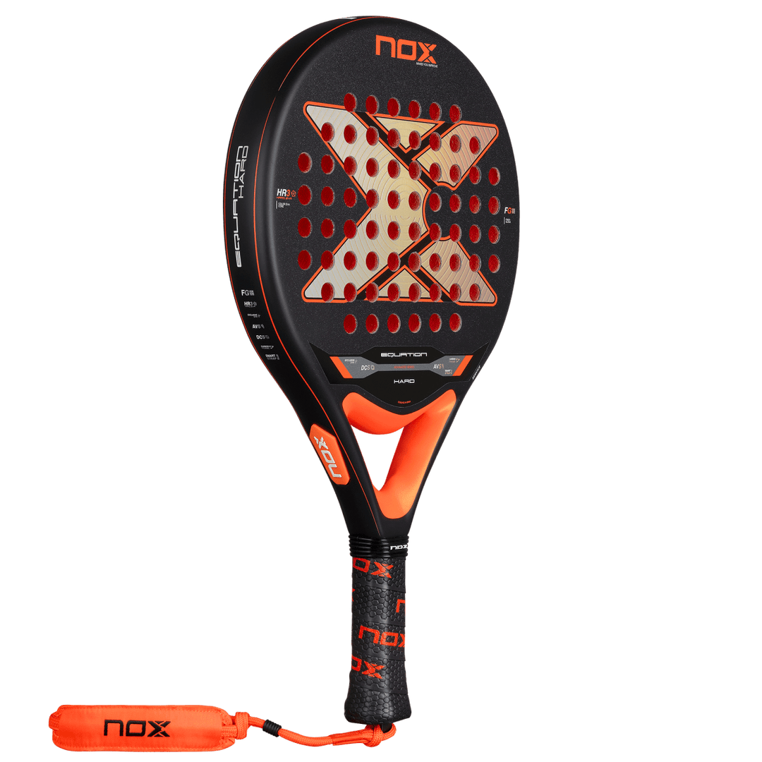 NOX Equation Hard Advanced 2026 padel racket in black/orange with orange grip on Tampa Home & Garden Store
