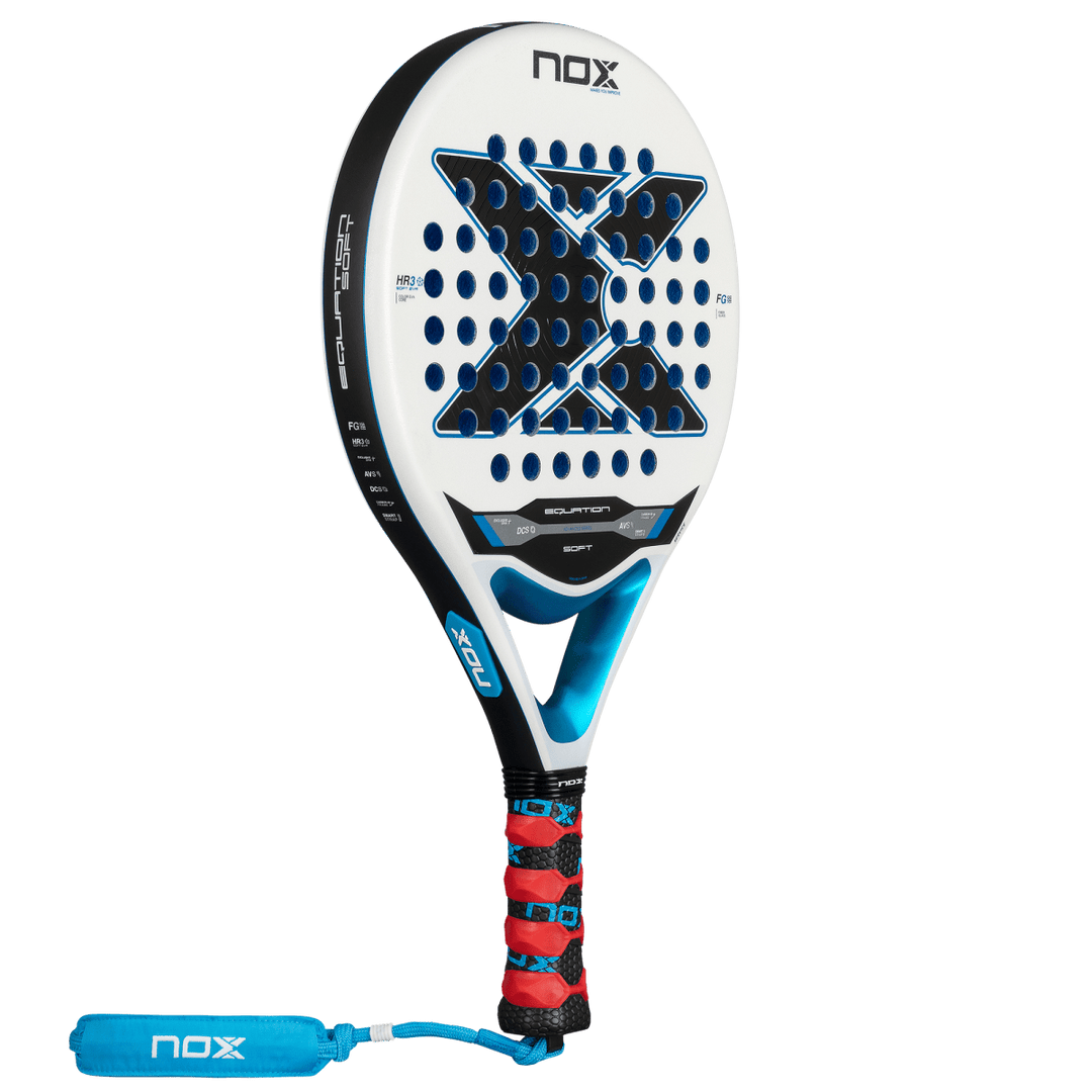 NOX Equation Soft Advanced 2026 padel racket white with blue accents and blue grip on Tampa Home & Garden Store