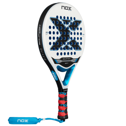 NOX Equation Soft Advanced 2026 padel racket white with blue accents and blue grip on Tampa Home & Garden Store