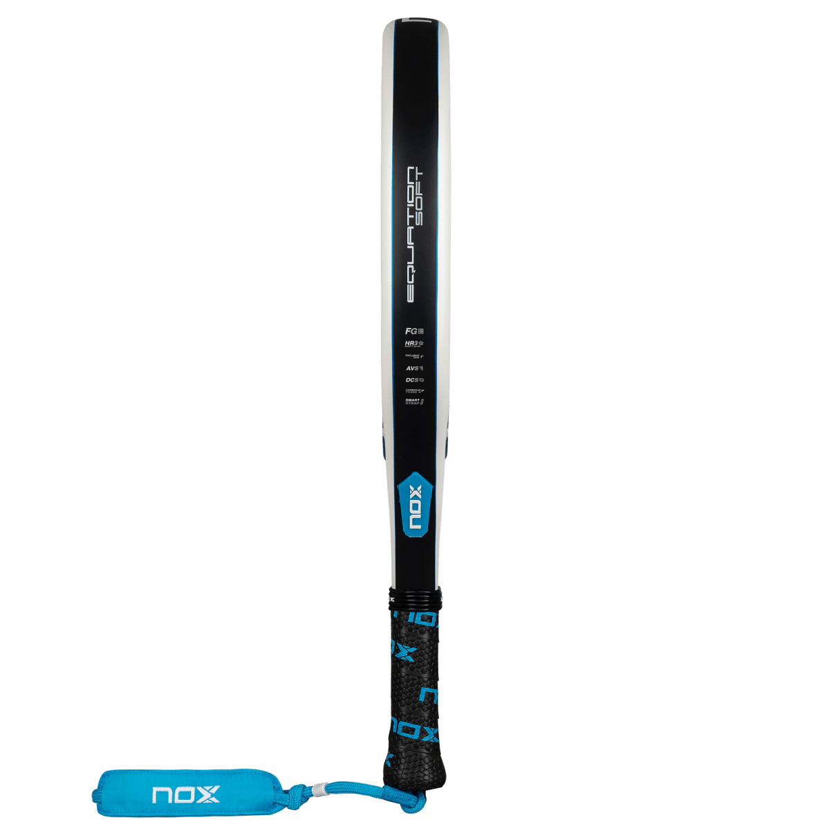 NOX Equation Soft Advanced 2026 padel racket black with blue accents NOX grip logo on Tampa Home & Garden Store