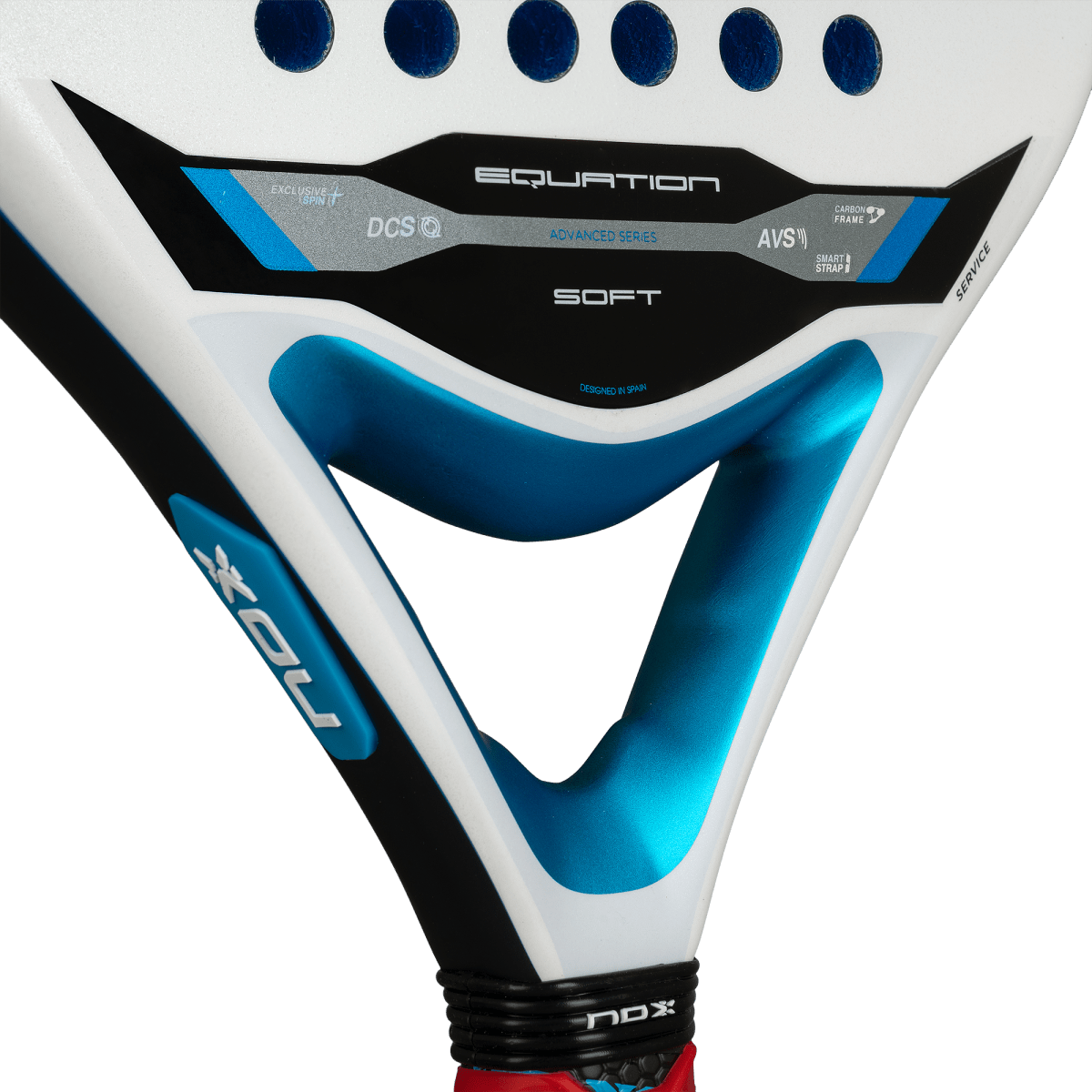 NOX Equation Soft Advanced 2026 padel racket white black blue with blue grip and carbon frame on Tampa Home & Garden Store