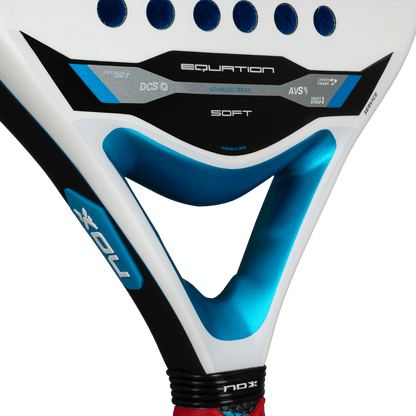 NOX Equation Soft Advanced 2026 padel racket white black blue with blue grip and carbon frame on Tampa Home & Garden Store