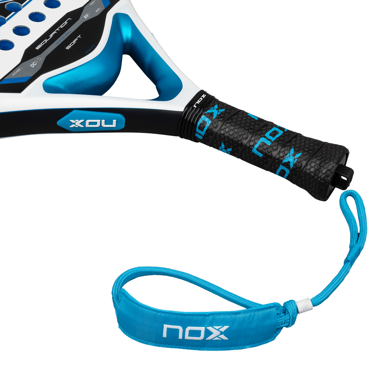 NOX Equation Soft Advanced 2026 padel racket by Racket Central with blue grip and lanyard on Tampa Home & Garden Store