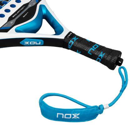 NOX Equation Soft Advanced 2026 padel racket by Racket Central with blue grip and lanyard on Tampa Home & Garden Store
