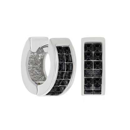 Lauren G Adams Checkered Huggies hoops with black square stones in silver-tone finish on Tampa Home & Garden Store