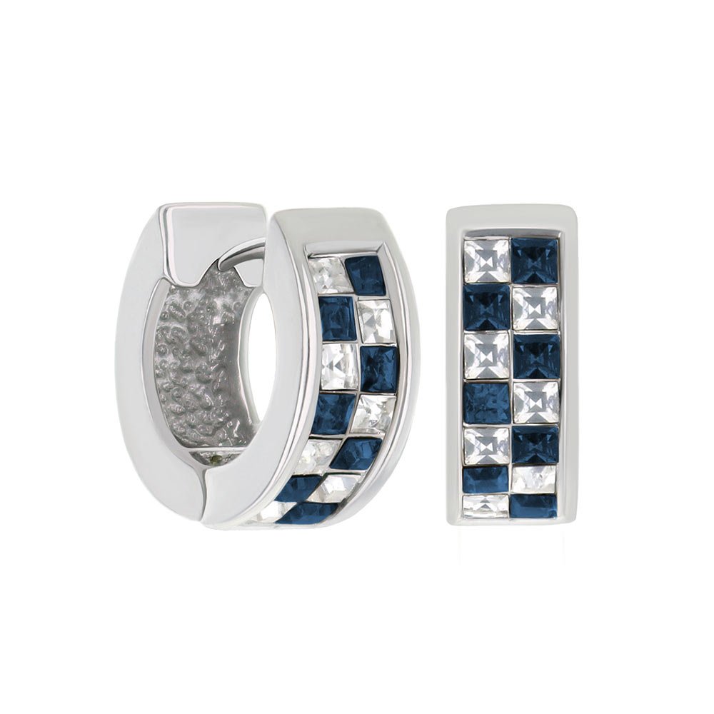 Checkered Huggies 2-piece earrings in silver with blue and clear stones by Lauren G Adams on Tampa Home & Garden Store