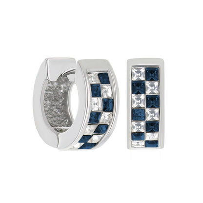 Checkered Huggies 2-piece earrings in silver with blue and clear stones by Lauren G Adams on Tampa Home & Garden Store