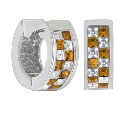 Pair of Checkered Huggies earrings by Lauren G Adams in silver with amber and clear stones on Tampa Home & Garden Store