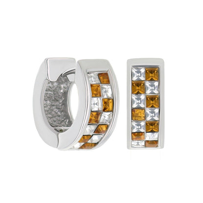 Checkered Huggies by Lauren G Adams; silver hoop earrings with amber and clear stones on Tampa Home & Garden Store