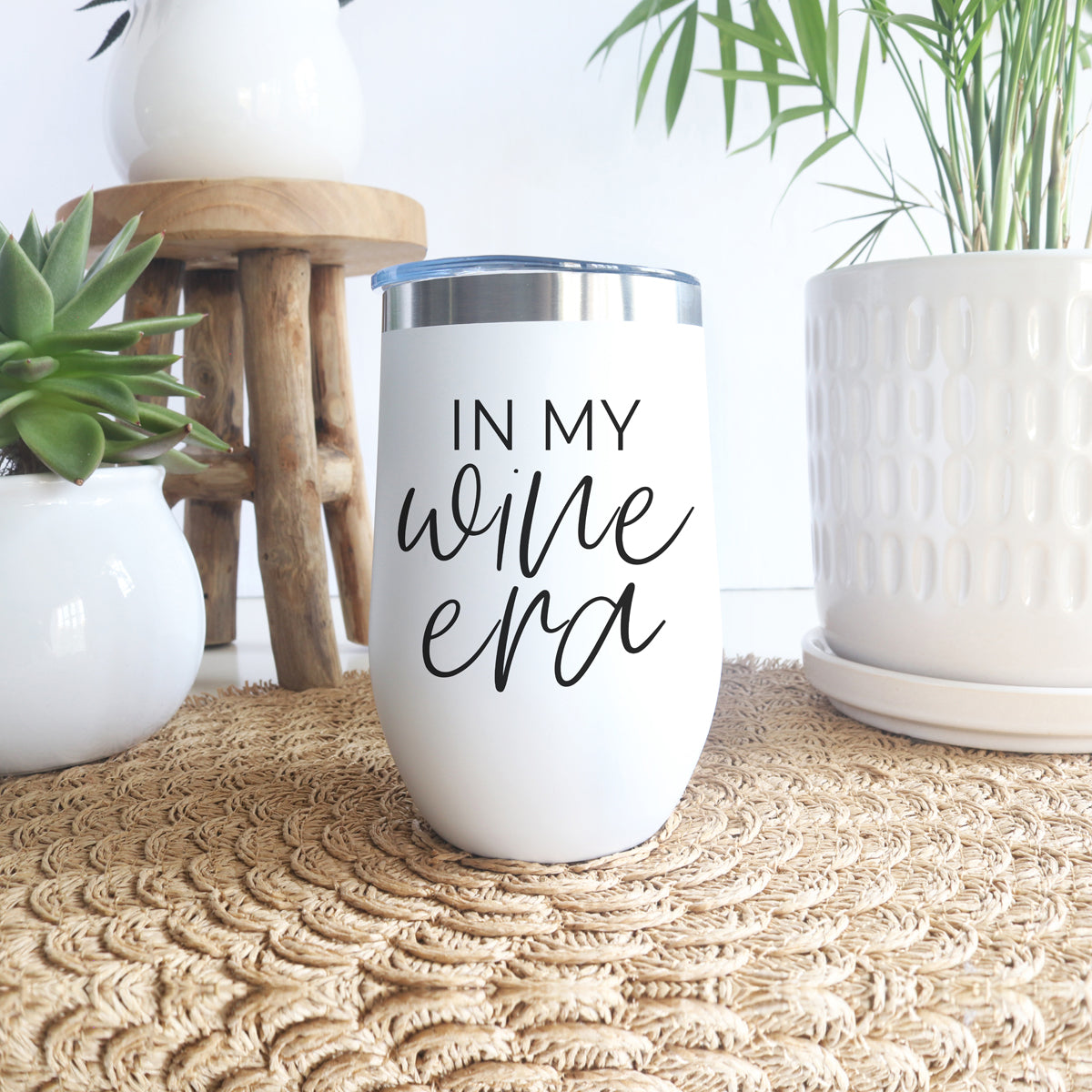 Wine Era 17oz tumbler Gia Roma white stainless steel chrome lid featuring in my wine era text on Tampa Home & Garden Store