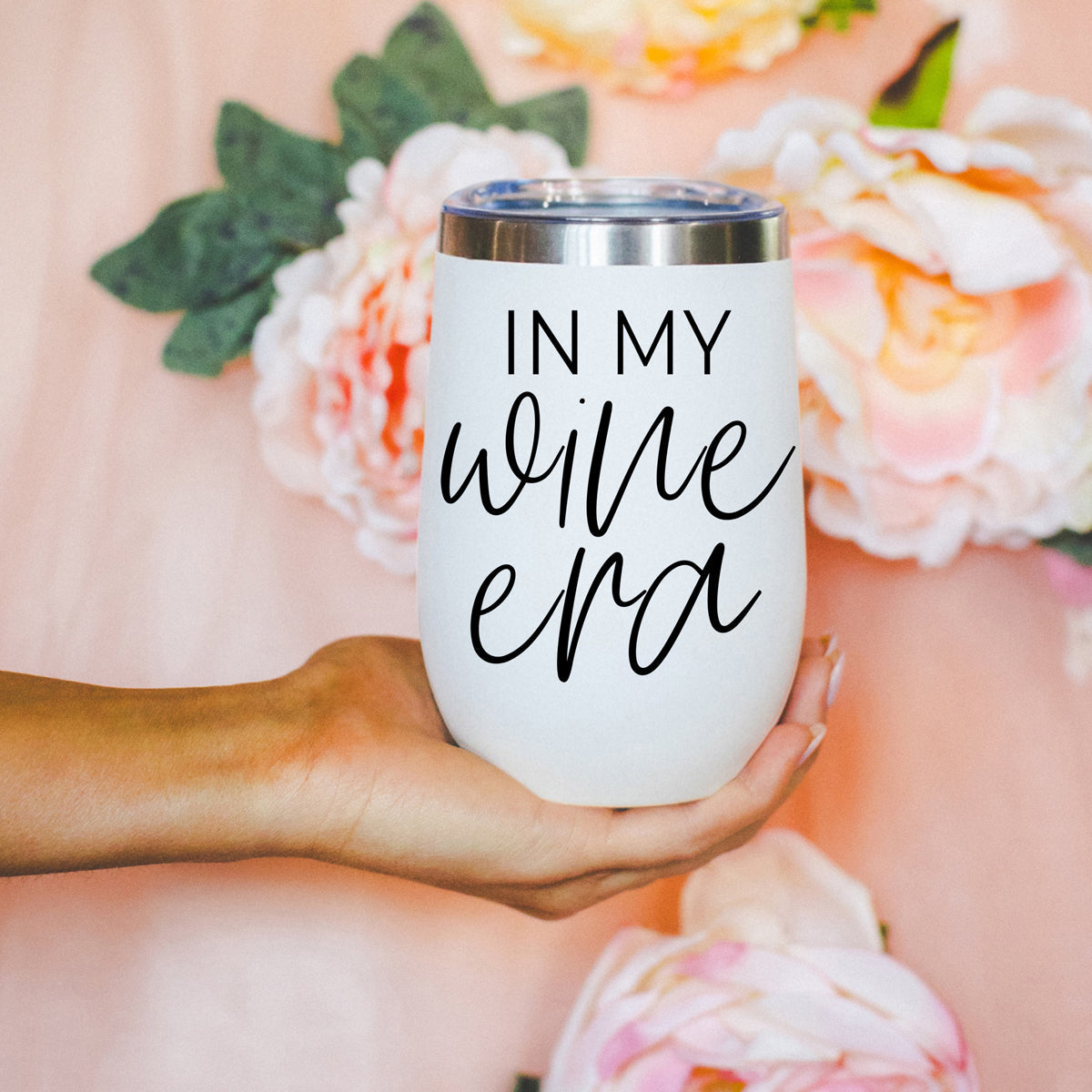 Wine Era 17oz tumbler white finish with stainless steel lid Gia Roma on Tampa Home & Garden Store