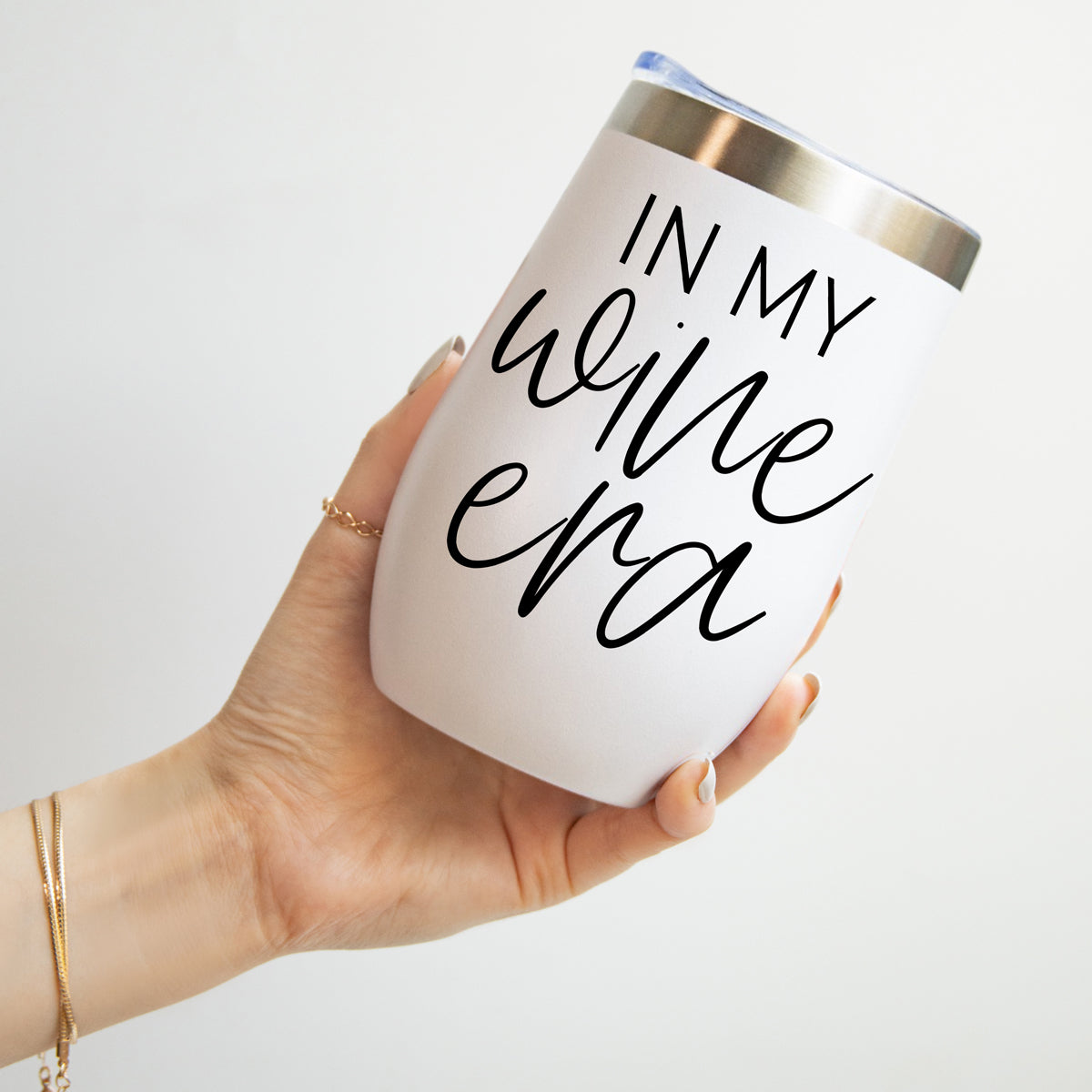 Wine Era 17oz tumbler, white with metallic lid and bold script text on Tampa Home & Garden Store