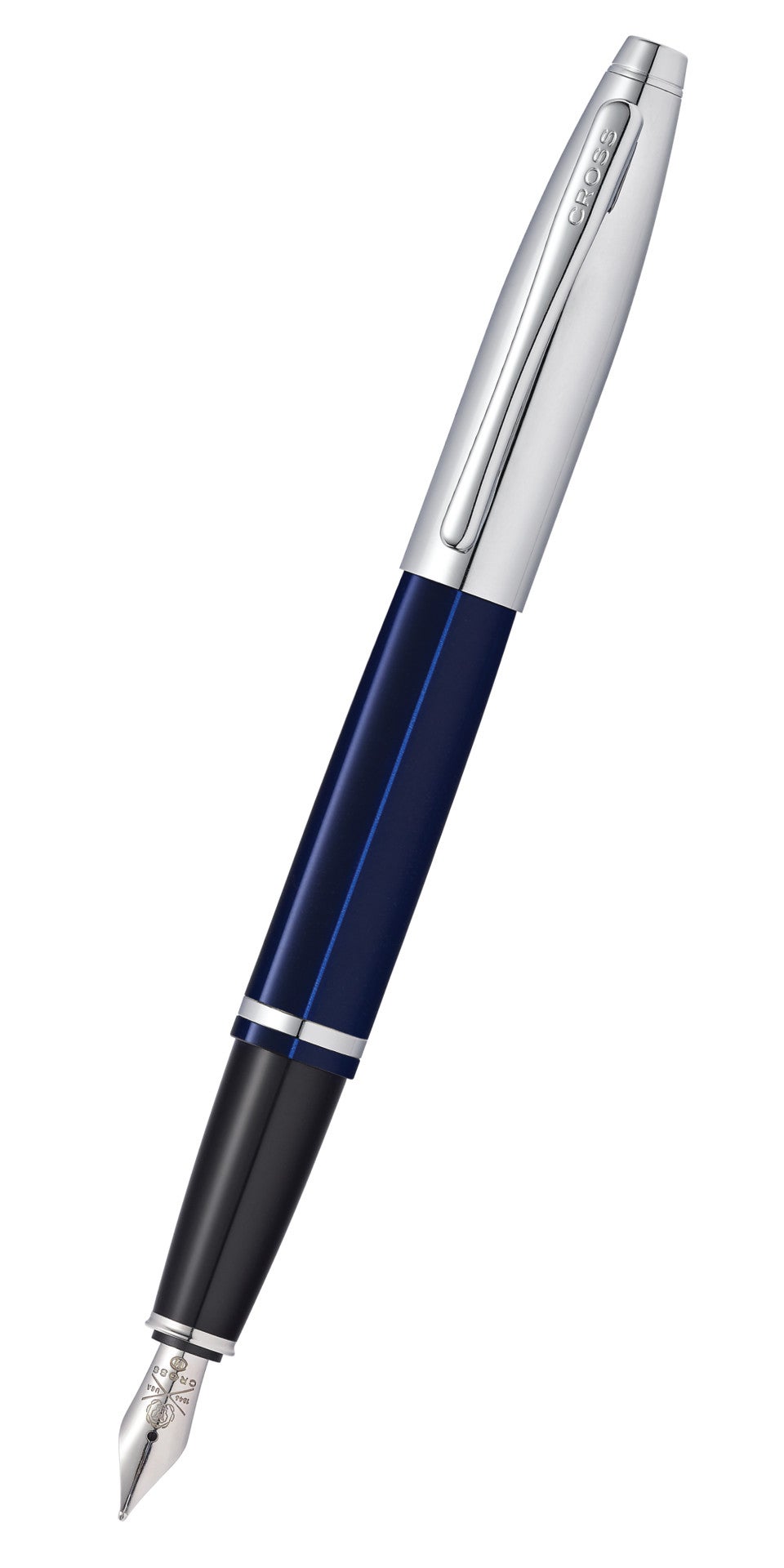 Calais™ Chrome & Blue Lacquer Fountain Pen by Cross with stainless steel medium nib on Tampa Home & Garden Store