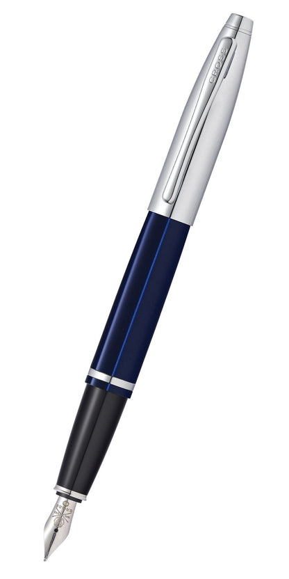 Calais™ Chrome & Blue Lacquer Fountain Pen by Cross with stainless steel medium nib on Tampa Home & Garden Store
