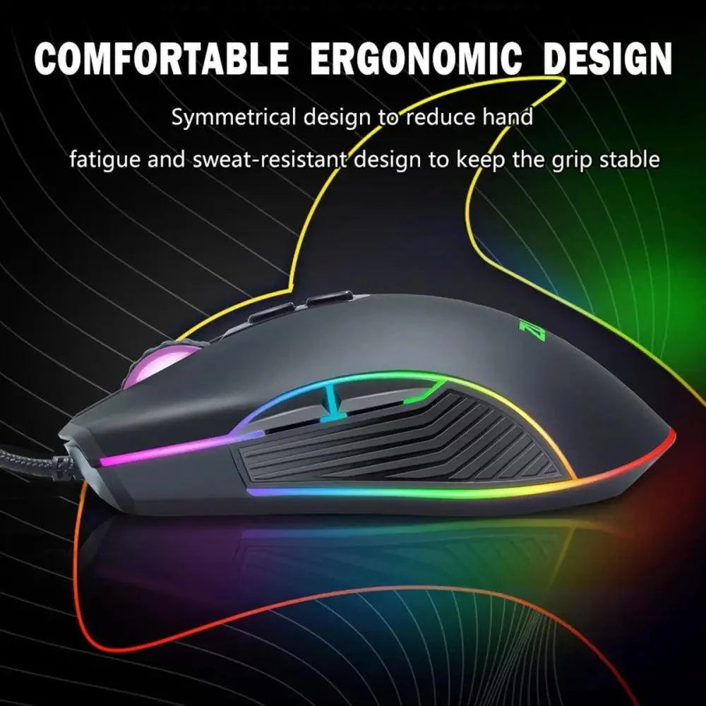 Ergonomic wired RGB gaming mouse by Stevvex with adjustable DPI and rainbow backlight on Tampa Home & Garden Store