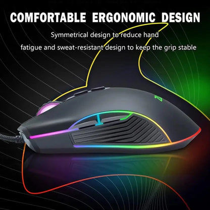 Ergonomic wired RGB gaming mouse by Stevvex with adjustable DPI and rainbow backlight on Tampa Home & Garden Store