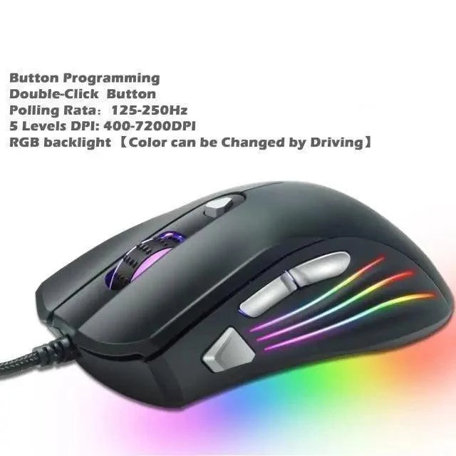 Stevvex ergonomic wired RGB gaming mouse with adjustable DPI and backlit RGB accents on Tampa Home & Garden Store