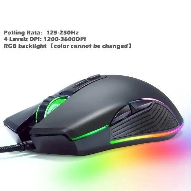 Ergonomic wired RGB gaming mouse by Stevvex with adjustable DPI and backlight in black matte on Tampa Home & Garden Store