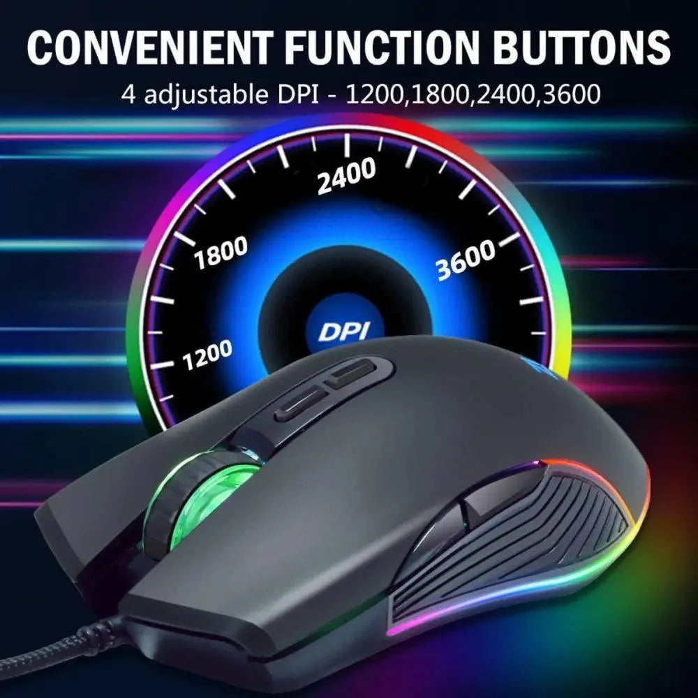 Stevvex wired RGB gaming mouse with ergonomic grip, optical sensor and four DPI settings on Tampa Home & Garden Store