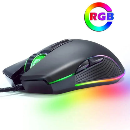 Stevvex ergonomic wired RGB gaming mouse with adjustable DPI and black matte finish on Tampa Home & Garden Store