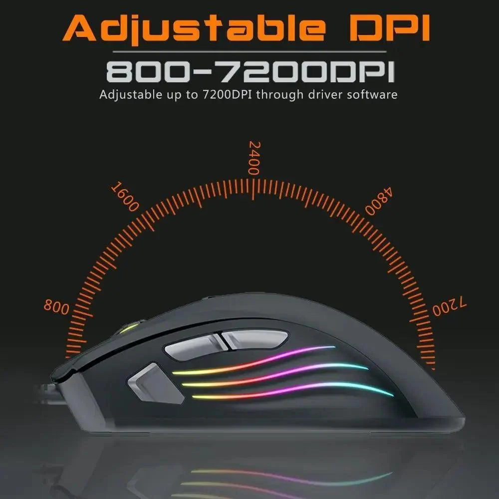 Stevvex ergonomic wired RGB gaming mouse with adjustable DPI and backlit LEDs on Tampa Home & Garden Store
