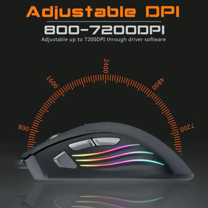 Stevvex ergonomic wired RGB gaming mouse with adjustable DPI and backlit LEDs on Tampa Home & Garden Store