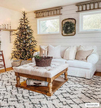 Pahala Moroccan Shag Area Rug cream with black trellis pattern in cozy living room Boutique Rugs on Tampa Home & Garden Store