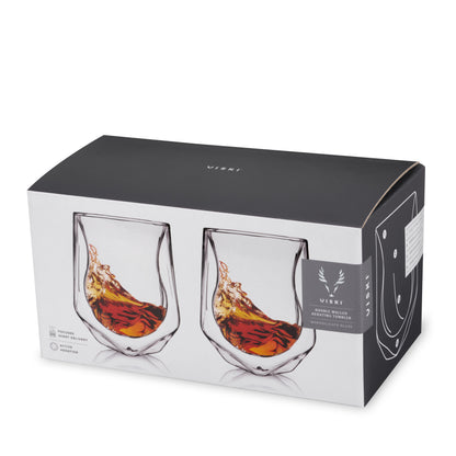 Viski Aerating Whiskey Taster Set of 2 stemless glasses, clear borosilicate glass on Tampa Home & Garden Store