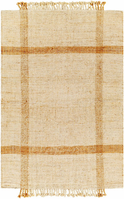 Errin Jute Area Rug natural beige with tan stripe bands and fringe by Boutique Rugs on Tampa Home & Garden Store