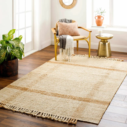 Errin Jute Area Rug by Boutique Rugs, natural beige with fringe on Tampa Home & Garden Store