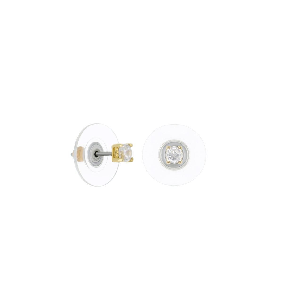 Pair of two-tone 925 stud earrings with gold prong settings and clear stones by Lauren G Adams on Tampa Home & Garden Store