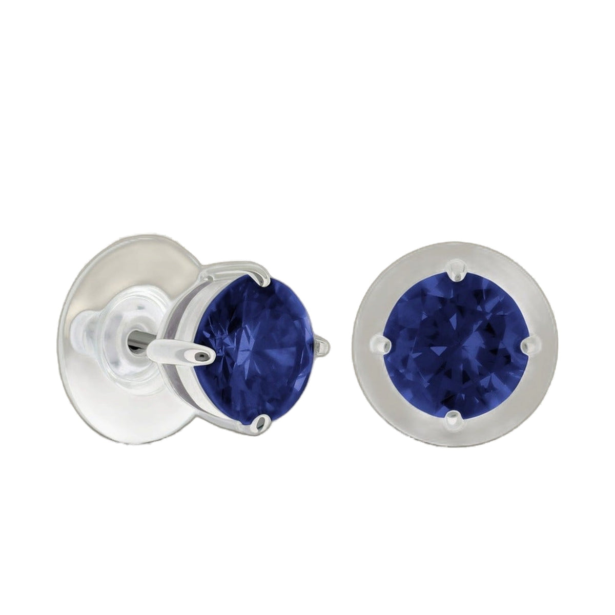 925 Stud Earrings 2 Ct pair with deep blue faceted stones in silver settings on Tampa Home & Garden Store