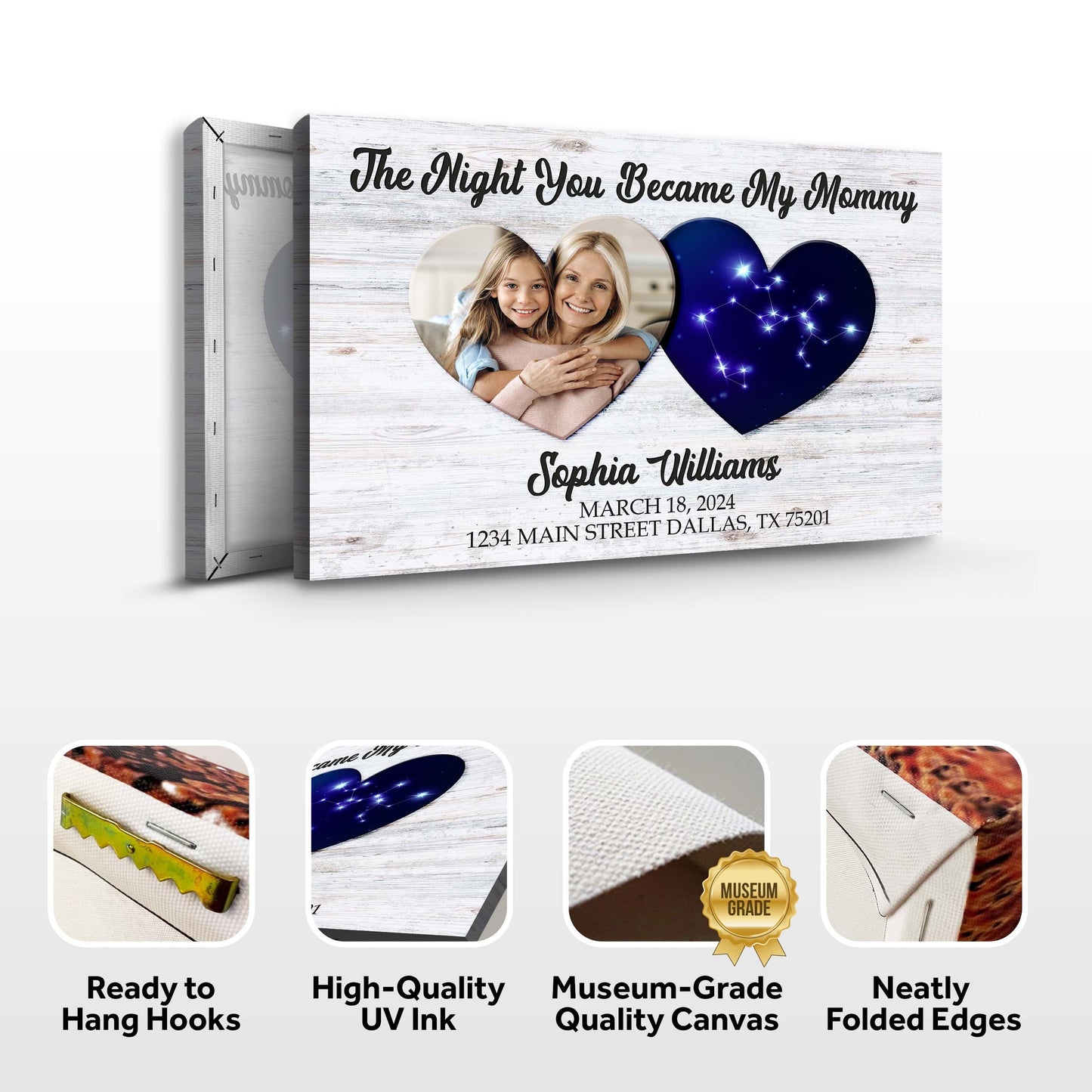 Canvas The Night You Became My Mommy with heart photo collage on wood by Tailored Canvases on Tampa Home & Garden Store
