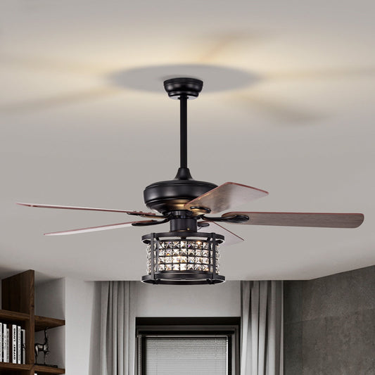 52 Inch 3-Speed Crystal Ceiling Fan Light with Remote Control-Black - Tampa Home & Garden Store