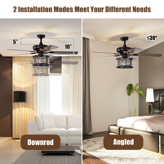 52 Inch 3-Speed Crystal Ceiling Fan Light with Remote Control-Black - Tampa Home & Garden Store