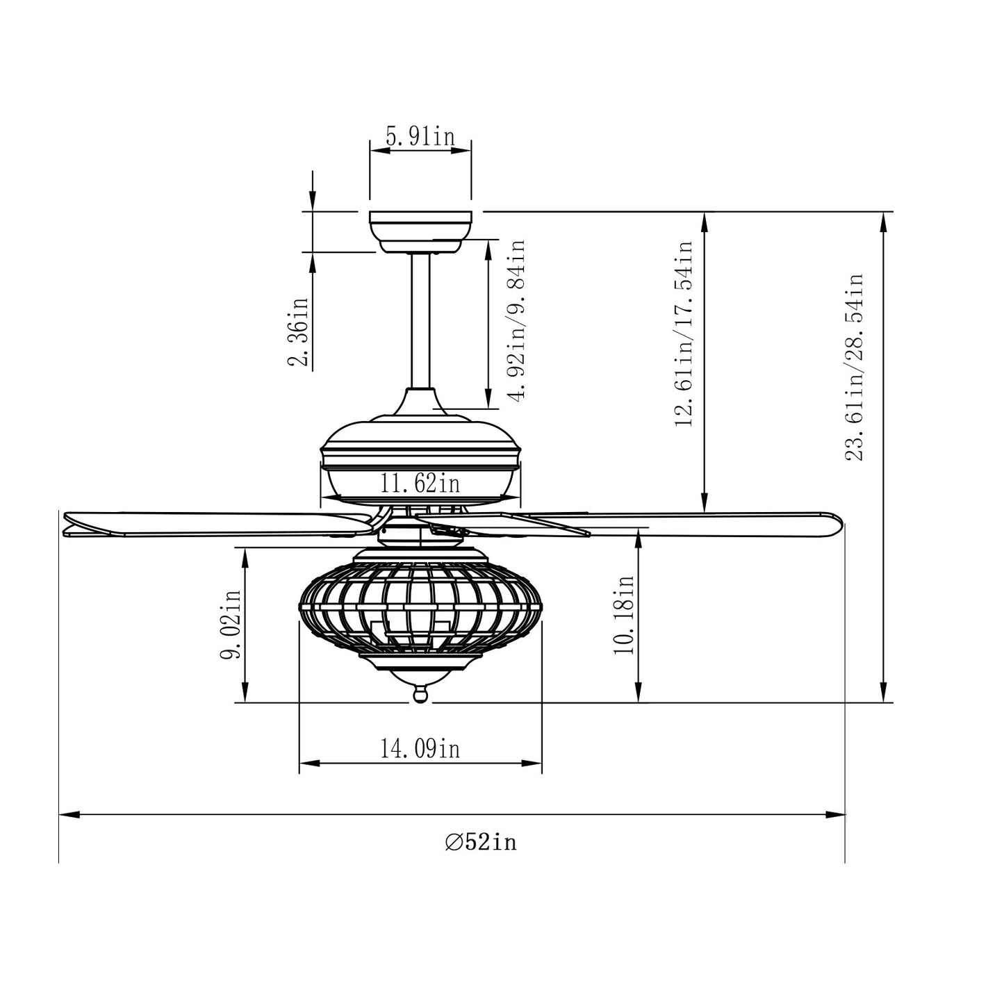 Ventilador de techo de 52 pulgadas con aspas de madera y control remoto - Plateado