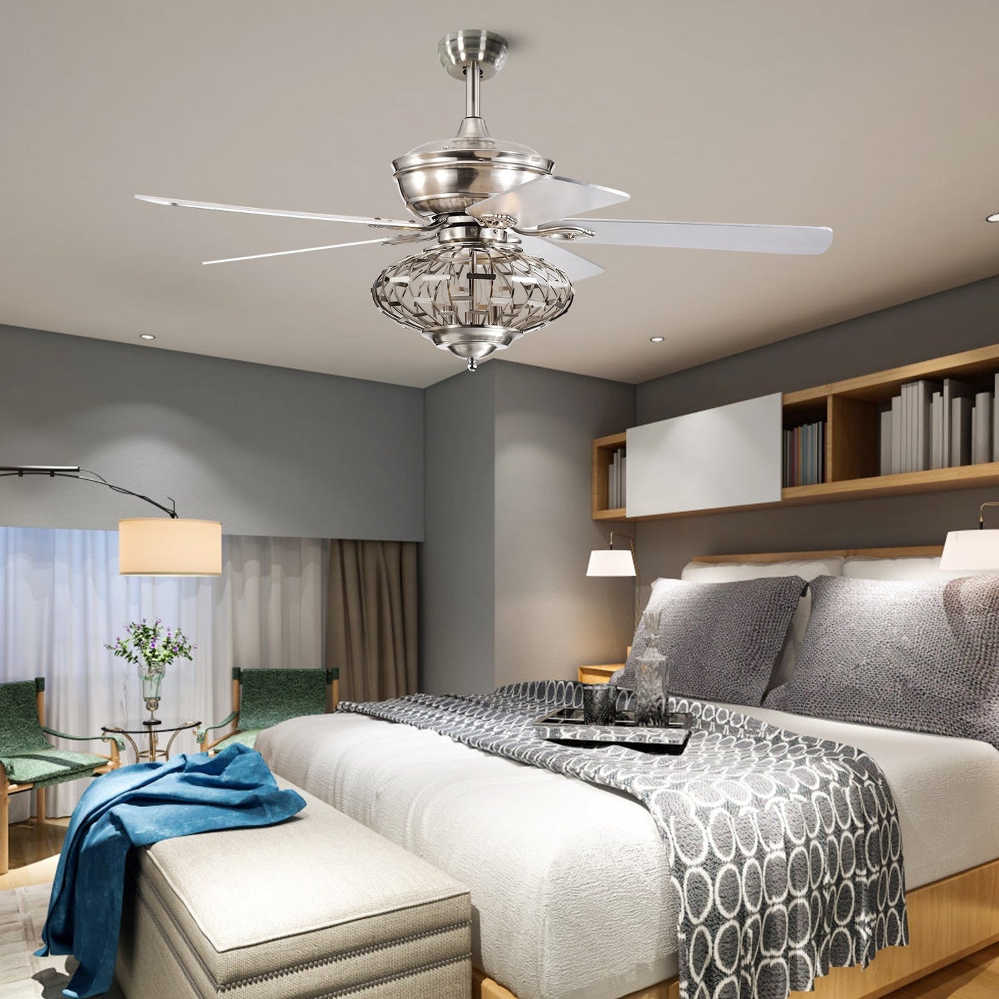 Ventilador de techo de 52 pulgadas con aspas de madera y control remoto - Plateado