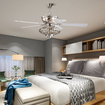 Ventilador de techo de 52 pulgadas con aspas de madera y control remoto - Plateado