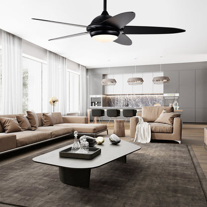52 Inch Ceiling Fan with Lights and 3 Lighting Colors-Black