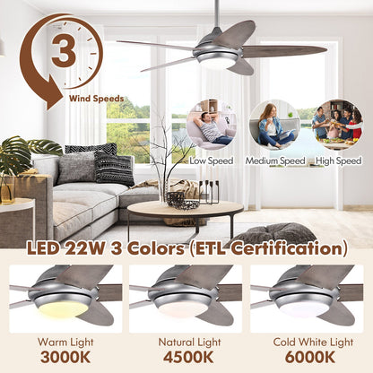 52 Inch Ceiling Fan with Lights and 3 Lighting Colors-Black