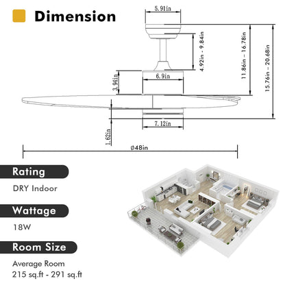 Ventilador de techo de madera de 48 pulgadas con luces LED y 6 niveles de velocidad