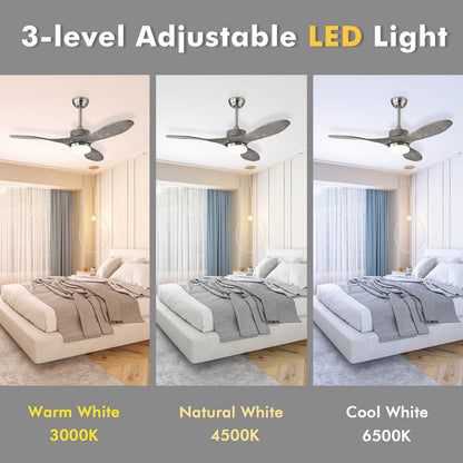 Ventilador de techo de madera de 48 pulgadas con luces LED y 6 niveles de velocidad