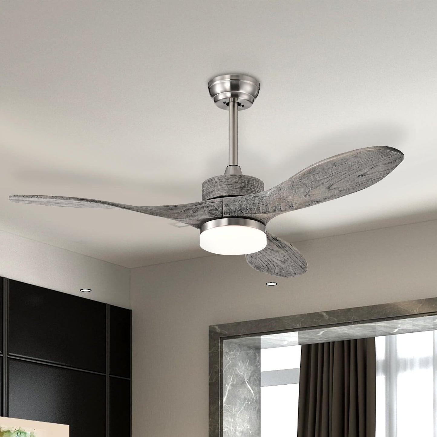 Ventilador de techo de madera de 48 pulgadas con luces LED y 6 niveles de velocidad